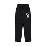 Ami aheoine embroidered terry-lined straight-leg sweatpants with drawstring elastic waist - casual activewear