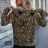 Women Trench Coat Fall Winter Hooded Long Sleeve Loose Zip Animal Pattern Flannel Casual Coat