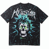 Hip-hop t shirts american high street summer half-sleeved street style stylish full body printing skull lightning short-sleeved t-shirt