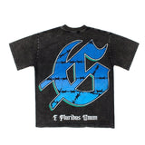 Hip-hop t-shirts: american high street retro washed & distressed skull print oversized short sleeve tee - trendy style