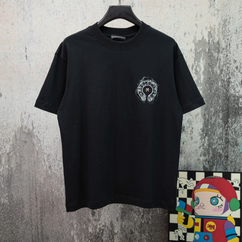 Ch hip-hop t shirts ch chrome hoof cross hardware short sleeve loosecasualamerican heavy weight short sleeve high street couple
