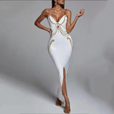 Women Evening Dress Bandage Dress Evening Dress Chain Vintage Gown