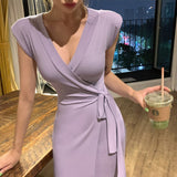 Women Dresses Vintage V Maxi Dress Hip Skirt
