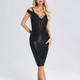 Women's Evening Dress Amazon Hot Sling Bronzing Dress European and American Tight Sexy Bandage Dress Skirt High-End Stretch Fabric (Ady0415)