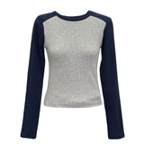 Women T Shirt round Neck Multicolor Knitted T-shirt