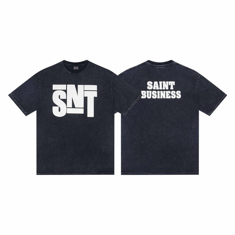 saint m t shirts s.m. foamed letter graphic crew neck short sleeve tee