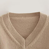 Women Sweater Knitwear Fall V-neck Loose Long Sleeve Short Casual Sweater