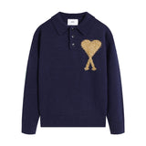Ami araunrifknitting shirt polo collar heartfall and winterembroidertops lapel wool sweater long sleeves