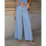Women's pants: factory direct, cross-border, american-style solid color loose fit fashion long sleeve denim set, european and american style wide leg pants