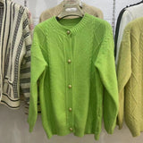 Women Knitwear Autumn Winter Retro Crew Neck Sweater Loose Knitted Cardigan