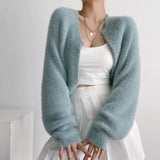 Women Sweater Knitwear Sexy Short Navel Knitted Top High Waist Loose Plush Cardigan Coat