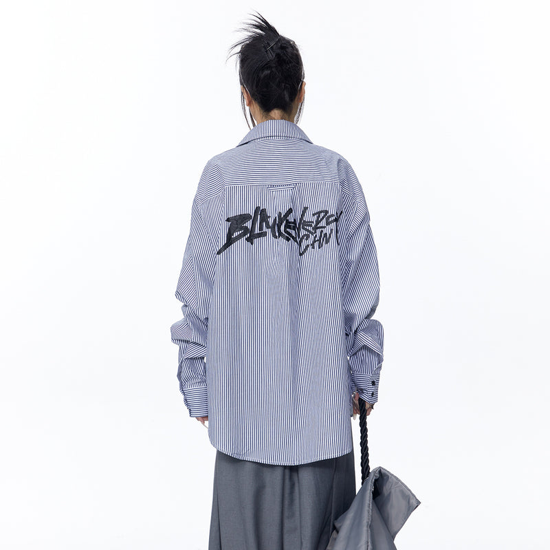 Unisex Jacket Autumn Navy Embroidered Shirt