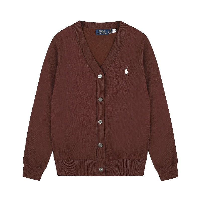 Macaron-colored little marafon rl knit cardigan - couple's v-neck wool top, relaxed fit outerwear for autumn and winter