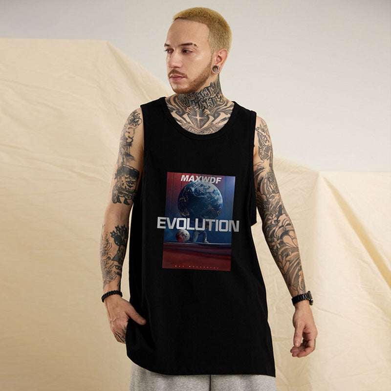 Men Vest Sports Sleeveless T-shirt Men's Summer Oversize Loose Basketball Vest