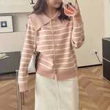 Women Knitwear Autumn and Winter Striped Sweater Loose Knitted Cardigan