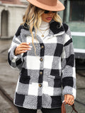 Women's Trench Coat Autumn and Winter Women's Lapel Long Sleeve Mid-Length Plaid Single-Breasted Double-Sided Velvet Casual Coat