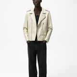 Men Motorcycle Jacket Autumn and Winter Imitation Leather Motorcycle Oblique Zipper Jacket Coat Leather Coat 3427/303