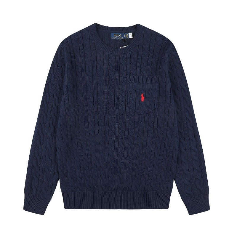 Rl small malaf casualtopswoolflap pocket pantsembroiderpullover round neck knitting shirt couplesweatshirtsweater
