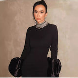 Women Dresses Long Sleeve Bandage One-Piece Dress Autumn and Winter Banquet Party Dress Skirt (Ont0408)