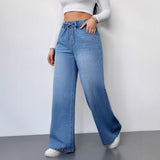 Women's washed solid color high-waisted wide-leg pants - elastic waist, loose fit, slimming, long jeans for women (cross-border e-commerce)