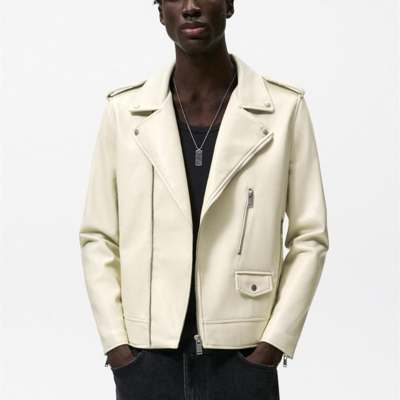 Men Motorcycle Jacket Autumn and Winter Imitation Leather Motorcycle Oblique Zipper Jacket Coat Leather Coat 3427/303