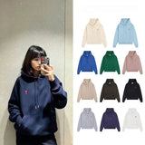 Ami aheoineembroider small love couple hooded loosecasual hoodie fall and wintersweatshirt