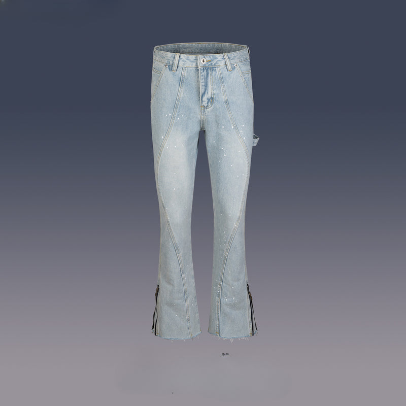 MIJKO Men's Vintage Pants MIJKO Zipper Pants Wide Pants Men's and Women's Blue Jeans