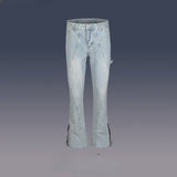MIJKO Men's Vintage Pants MIJKO Zipper Pants Wide Pants Men's and Women's Blue Jeans