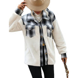 Women Trench Coat Double-Sided Velvet Plaid Stitching Breasted Long Sleeve Plaid Lapel Plush Coat