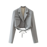 Women Suits Spring and Autumn Suit Sexy Long Sleeve Slim Fit Midriff-Baring Bandage Small Top