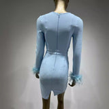 Women Dresses Elegant Feather Long Sleeve Party Dress (Ont0408)