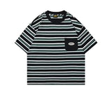 Hip-hop t-shirts: american retro vibe trendy striped short-sleeve men's high street hip-hop casual loose-fit tee