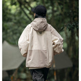 Unisex Jacket Shell Jacket Retro Patchwork Loose Hooded Coat Men's and Women's Jacket