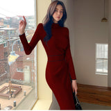 Women Maxi Dress Mid-Length Autumn and Winter Knitted Dress Sweater
