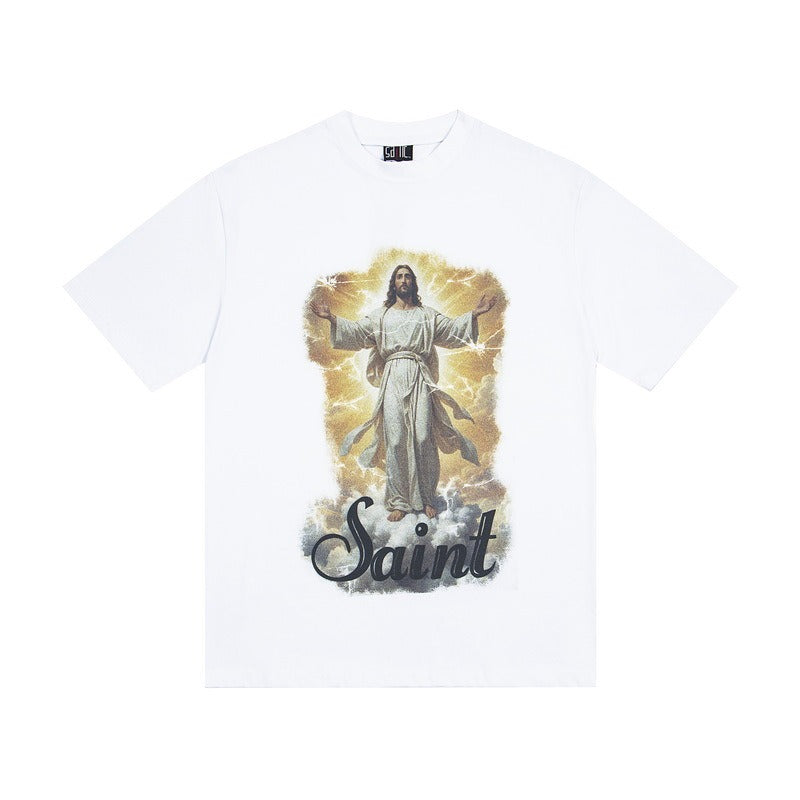 saint m t shirts s.m character & letter graphic crew neck short sleeve tee