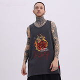 Men Vest Flame Rose Print Sleeveless T-shirt Men Oversize Hip Hop Retro Tank-Top Summer