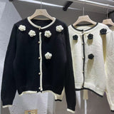 Women Knitted Cardigan Three-Dimensional Flower Knitted Cardigan Sweater Loose Top