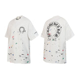 Ch hip-hop t shirts new ch short-sleeved gradient horseshoe hot diamond printing loosecasualpure cotton american heavy weight short-sleeved