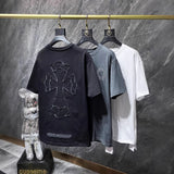 Ch hip-hop t shirts ch spring and summer heavy industry embroidercut out cross short sleeve round neck t-shirt high street