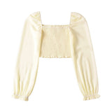 Women Tops Summer Retro Sexy Square-Neck Chiffon Shirt