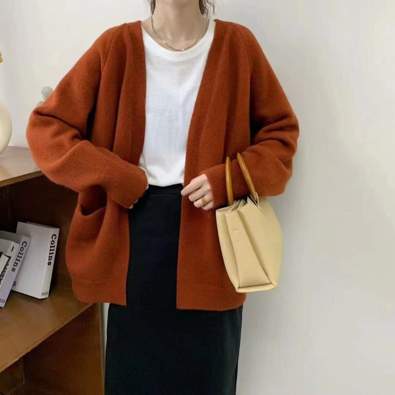 Women Knitted Cardigan Autumn and Winter V-neck Knitted Top