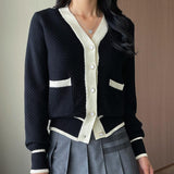 Women Sweater Knitwear Fall/Winter Classic Style Contrast Color V-neck Knitted Cardigan