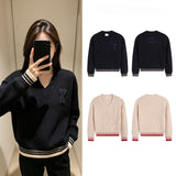 Heavy weight! ami araunriflovetopswool sweater round neck knitting shirt fall and winter couplelong sleeves
