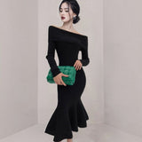 Women Maxi Dress Autumn Winter Sexy Slim Fit Dress