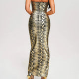 Women Evening Dress Python Print Long Dress Bandage Sexy Slit Dress