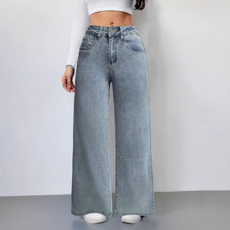 Women's spring/summer cross-border denim pants: pink bow embroidered, high-waisted, wide-leg, american style, with back pockets
