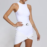 Women's Evening Dress round Neck Sleeveless Voile Slim Dress Bandage One-Piece Dress