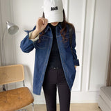 Women Jacket Autumn Winter Retro Denim Shirt Women Loose and Warm Coat