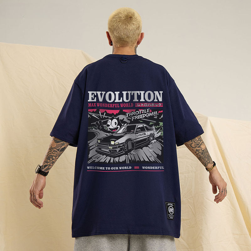 Men T Shirt Vintage Cartoon Printed Half Sleeve T-shirt
