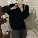 Women Knitted Cardigan round Neck Solid Color Knitted Button Cardigan Loose Casual Sweater Coat